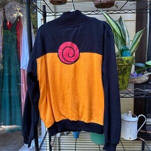 NARUTO SHIPPUDEN Black and Orange Zipup Sweater Mens Size Medium